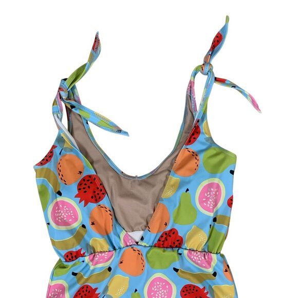 Kortni Jeane Fruit Print One Piece Swimsuit S Tie Straps Retro Colorful Pool - Picture 5 of 6